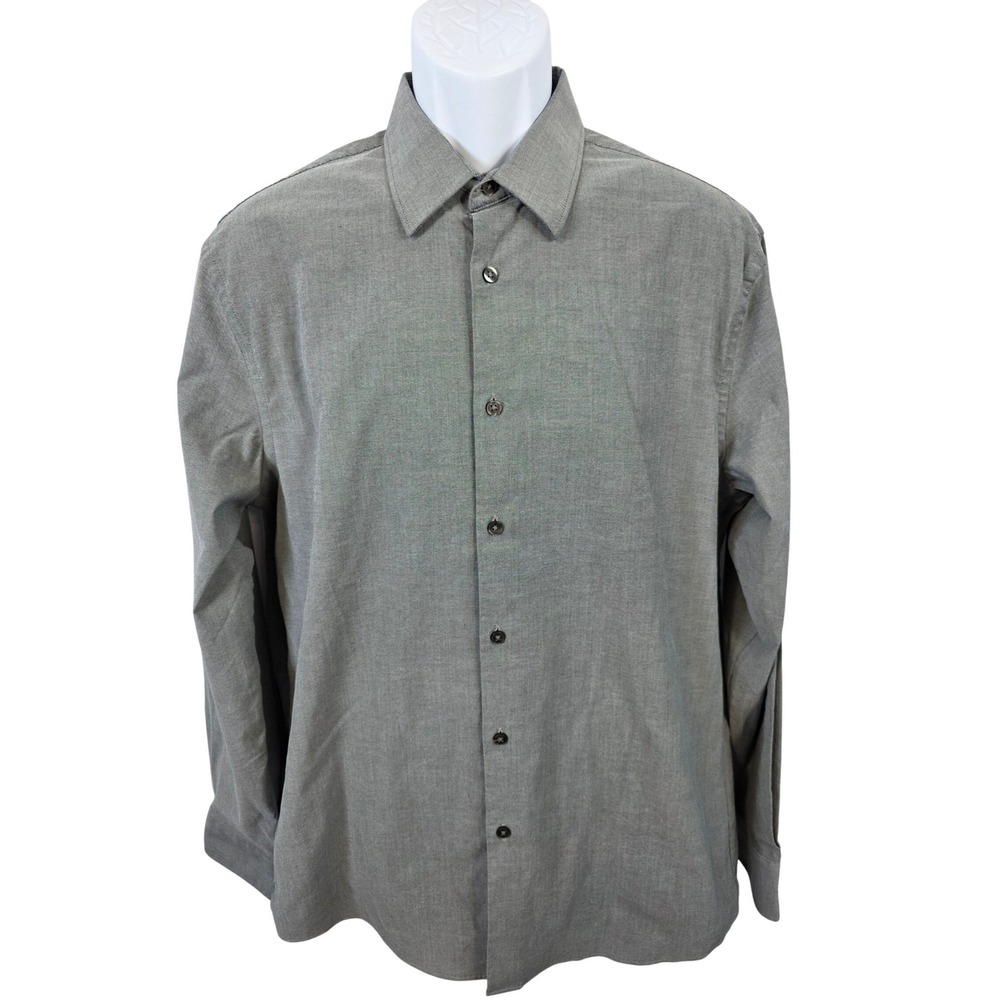 Geoffrey Beene Mens Gray Slim Fit Flex Collar Stretch Dress Shirt Large L /A161